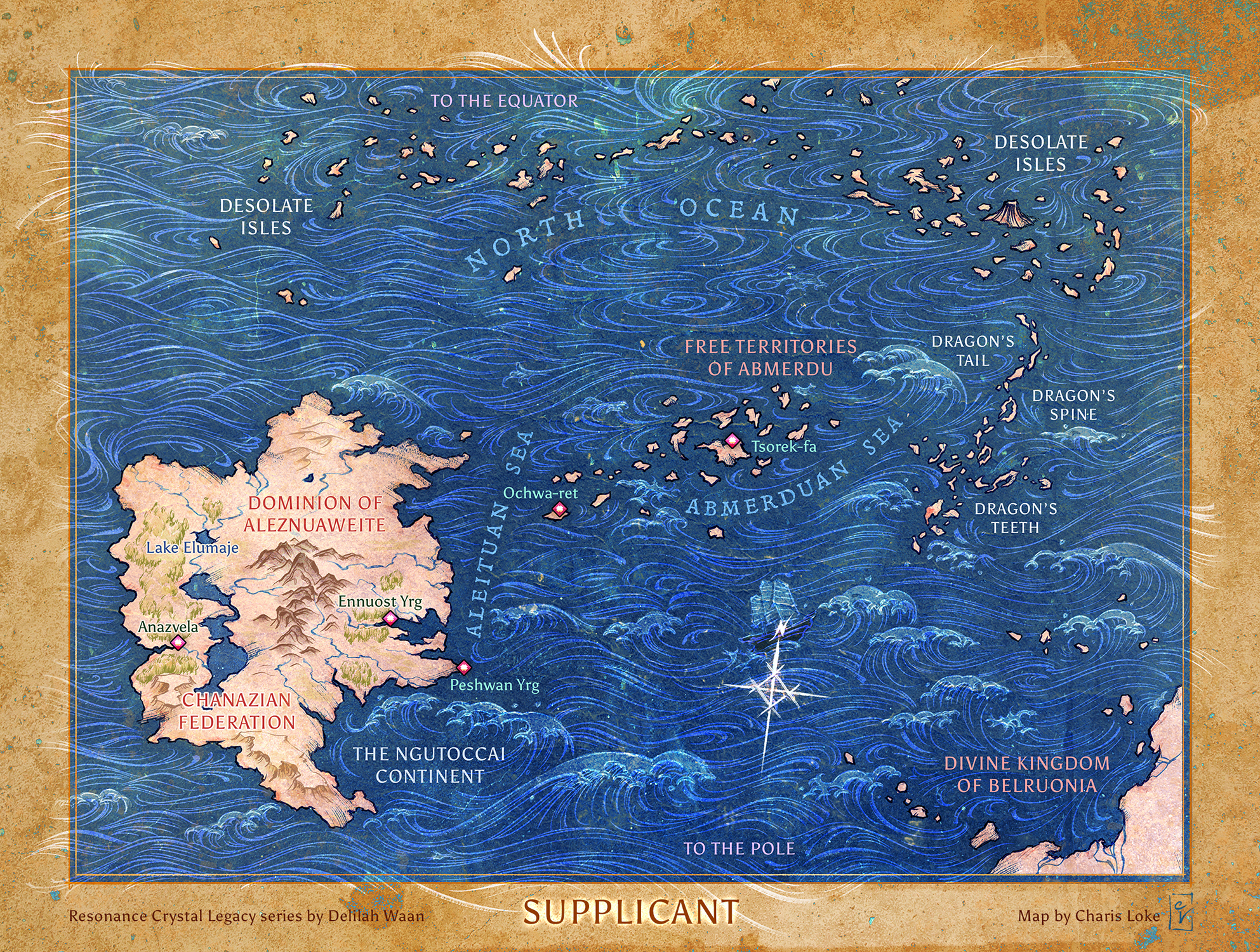 Csorath's map from Supplicant (Resonance Crystal Legacy, #2) by Delilah Waan. Illustrated by Charis Loke